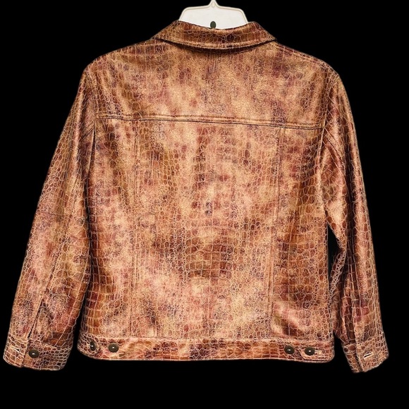 Ruby Red Alligator Print Faux Leather Jacket | Size 10P - Picture 3 of 7